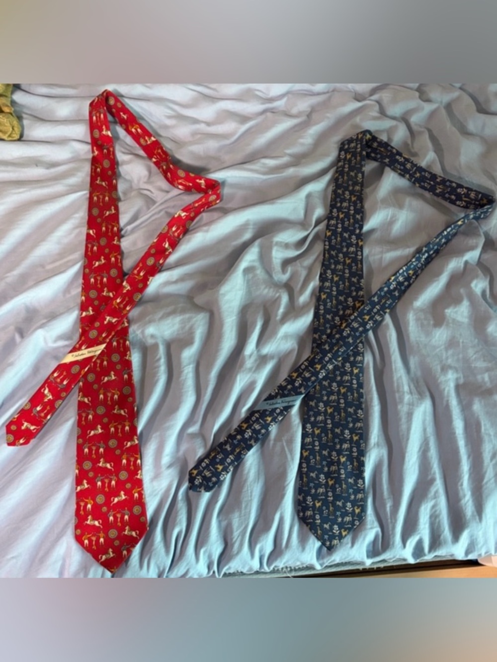 Salvatore Ferragamo Red and Navy Animal Print Silk Ties